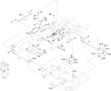 Deck Lift Assembly Diagram and Parts List for 76601 414709526 - 415074043 Toro Lawn Tractor