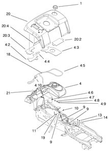 Fender & Fuel System Assembly Diagram and Parts List for 73542 9900001 - 9999999 Toro Lawn Tractor