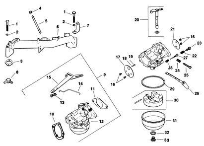 Part Location Diagram of 52_053_66 Toro Carburetor (For Information Only, Not Available Seperately)