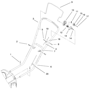 Handle & Controls Assembly Diagram and Parts List for 20052 99000001 - 99999999 Toro Lawn Mower
