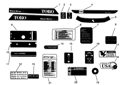 Decals Diagram and Parts List for 73401 3900001 - 3999999 Toro Lawn Tractor