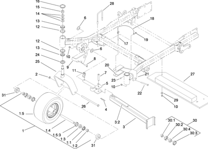 Fork, Caster Wheel And Z Stand Assembly Diagram and Parts List for 74264TE (280000001-280999999)(2008) Toro Lawn Mower