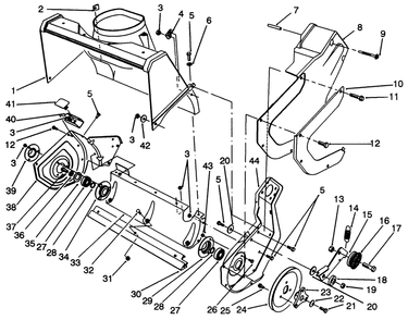 Rotor Housing Assembly Diagram and Parts List for 38196 3900001 - 3999999 Toro Snow Blower