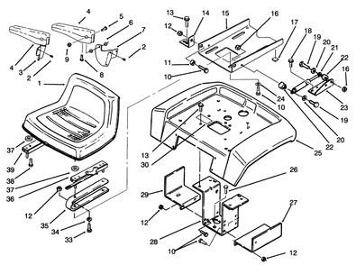 Seat, Fender And Fender Supports Diagram and Parts List for 73501 59000001 - 59000411 Toro Lawn Tractor