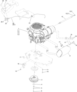 Engine, Clutch And Muffler Assembly Diagram and Parts List for 74934 401000000-999999999 Toro Lawn Mower