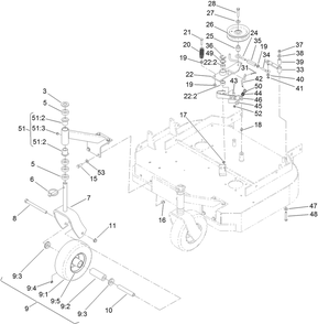 Idler Arm And Caster Wheel Assembly Diagram and Parts List for 30672 405670000-410299999 Toro Lawn Mower