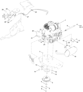 Engine, Clutch And Muffler Assembly Diagram and Parts List for 72942TE 411000000 - 413999999 Toro Lawn Tractor