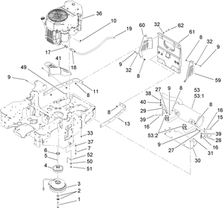 Engine, Clutch And Muffler Assembly Diagram and Parts List for 74416CP (270002001-270999999)(2007) Toro Lawn Mower
