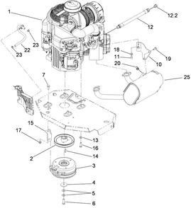 Engine, Muffler And Clutch Assembly Diagram and Parts List for 74955CP (290000001-290999999)(2009) Toro Lawn Mower