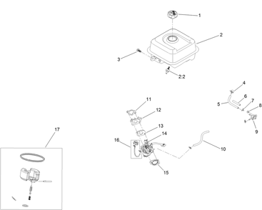 Fuel System And Carburetor Assembly Diagram and Parts List for 37798 413000000 - 416159999 Toro Snow Blower
