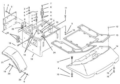 Fenders & Floor Pan Assembly Diagram and Parts List for 74021 490001 - 499999 Toro Lawn Tractor