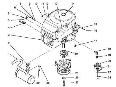 Engine And Clutch Assembly Diagram and Parts List for 72040 3900001 - 3999999 Toro Lawn Tractor