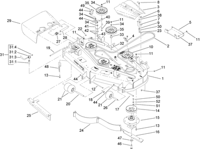 Deck Assembly Diagram and Parts List for 74416CP (270002001-270999999)(2007) Toro Lawn Mower