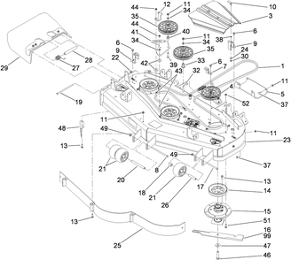 Deck Assembly Diagram and Parts List for 74449 (290000001-290999999)(2009) Toro Lawn Mower