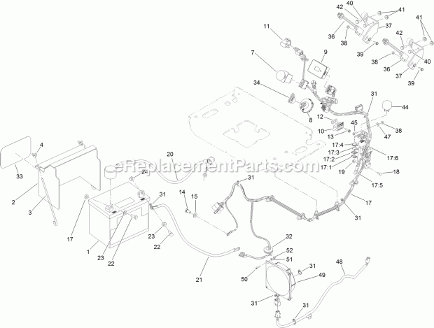 Electrical Assembly Diagram and Parts List for 74576 315000001-315999999 Toro Lawn Mower