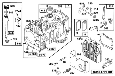 Engine Briggs & Stratton Model 282707-0119-01 Diagram and Parts List for 71201 6900001 - 6999999 Toro Lawn Tractor
