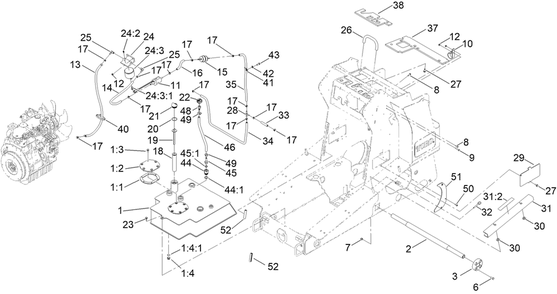 Hydraulic Tank And Track Shaft Assembly Diagram and Parts List for 22327G 407140000 - 409549999 Toro Lawn Tractor Accessories