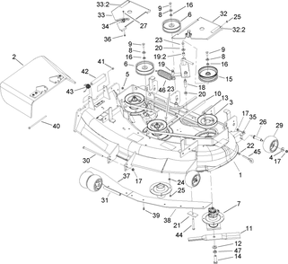 Deck Assembly Diagram and Parts List for 74411TE (250000001-250999999)(2005) Toro Lawn Mower