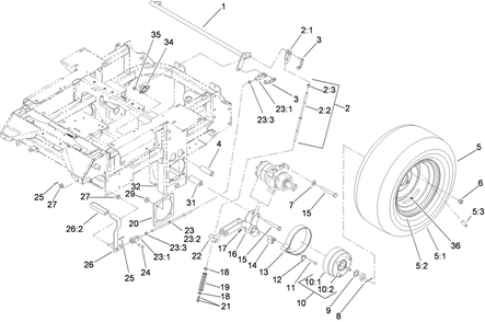 Main Frame And Rear Wheel Assembly Diagram and Parts List for 74274CP (312000001-312999999)(2012) Toro Lawn Mower