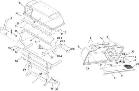 Twin Hood And Frame Assembly Diagram and Parts List for 78562 412200000 - 999999999 Toro Lawn Tractor