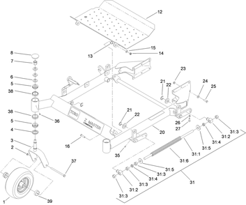 Front Frame And Caster Wheel Assembly Diagram and Parts List for 74450TE (310000001-310999999)(2010) Toro Lawn Mower