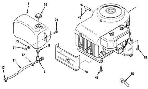 Engine, Fuel Tank & Exhaust Assembly Diagram and Parts List for A2-12KE02 1000001 - 1999999 Toro Lawn Tractor