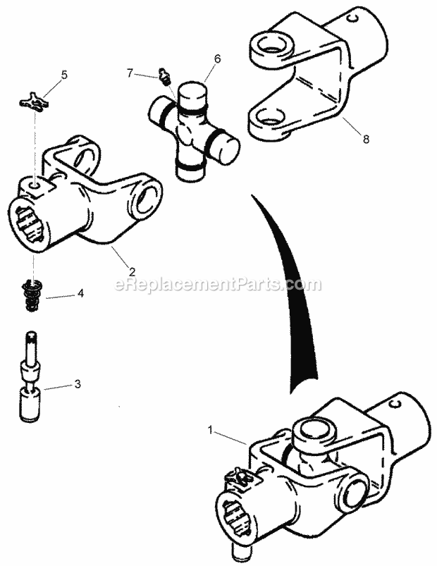 Hydra-Borer Attachment Universal Joint Assemb Diagram and Parts List for 2011  Toro Lawn Tractor Accessories