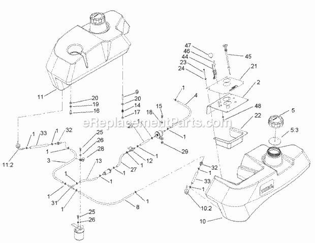 Fuel Tank Assembly Diagram and Parts List for 74250 240000001-240999999 Toro Lawn Mower