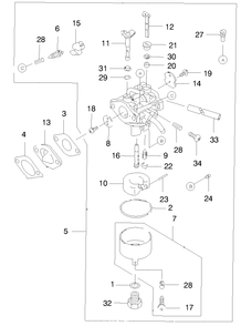 Carburetor Diagram and Parts List for 22170 9900001 - 9999999 Toro Lawn Mower
