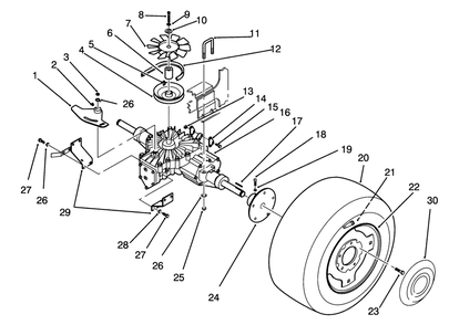 Rear Wheel And Transmission Assembly Diagram and Parts List for 72081 3900001 - 3999999 Toro Lawn Tractor