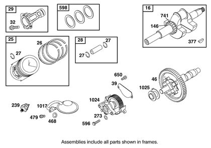 Crankshaft, Piston And Oil Pump Assembly Diagram and Parts List for 12004 220000001 - 220999999 Toro Lawn Tractor