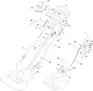 Handle Assembly Diagram and Parts List for 20977 316000001 - 316999999 Toro Lawn Mower