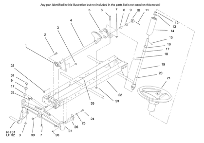 Frame Axle And Steering System Diagram and Parts List for 73403 7900001 - 7999999 Toro Lawn Tractor