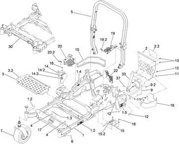 Front Frame, Caster Wheel And Z Stand Assembly Diagram and Parts List for 74923TE (290000001-290999999)(2009) Toro Lawn Mower