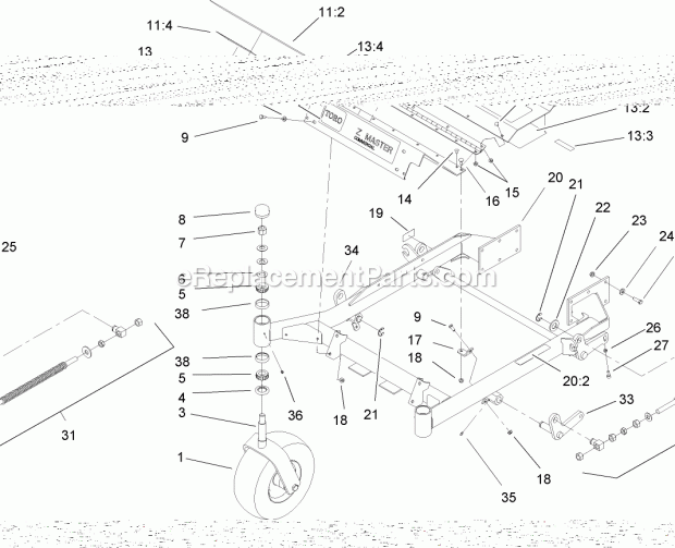 Front Frame Assembly Diagram and Parts List for 74164 240000001-240999999 Toro Lawn Mower