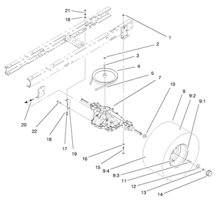 Transaxle Assembly Diagram and Parts List for 71189 8900001 - 8999999 Toro Lawn Tractor