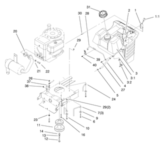 Gas Tank & Engine Pulley Assembly Diagram and Parts List for 71208 8900001 - 8999999 Toro Lawn Tractor