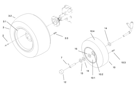 Wheel Assemblies Diagram and Parts List for 73428 8900500 - 8999999 Toro Lawn Tractor