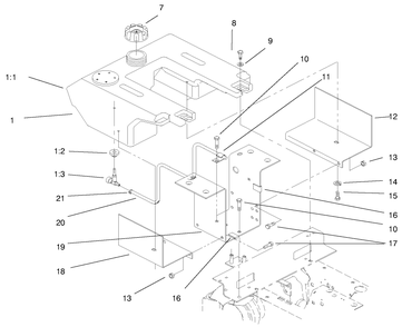 Fuel Tank & Hydro Fan Control Assembly Diagram and Parts List for 73422 7900001 - 7999999 Toro Lawn Tractor
