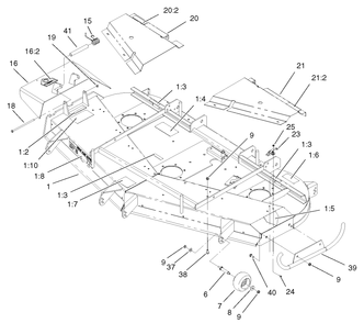 Deck, Decal And Wheel Assembly Diagram and Parts List for 74214 (230000001-230006000)(2003) Toro Lawn Mower