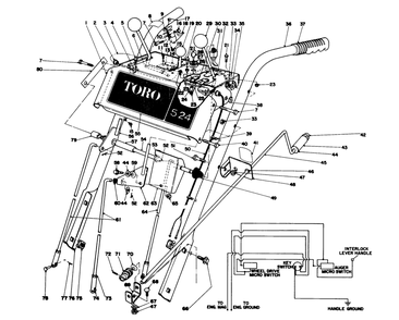 Handle Assembly Diagram and Parts List for 38040 8000001 - 8999999 Toro Snow Blower