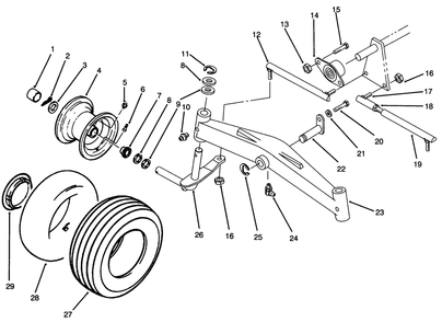 Front Axle And Wheel Assembly Diagram and Parts List for 73520 4900001 - 4999999 Toro Lawn Tractor