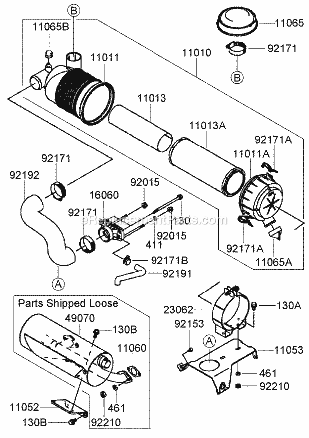 Air Filter And Muffler Assembly Kawasaki Fh77 Diagram and Parts List for 74238 270000001-270999999 Toro Lawn Mower