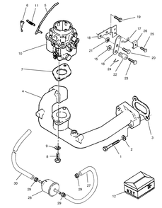 Carburetor & Intake Manifold Assembly Diagram and Parts List for 74120 490001 - 499999 Toro Lawn Tractor
