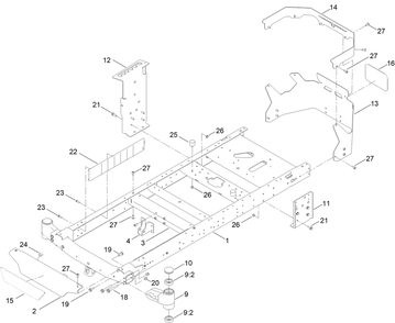 Frame Assembly Diagram and Parts List for 75642 416300000 - 417299999 Toro Lawn Tractor