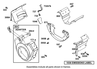Blower Housing And Cover Assembly  Briggs And Stratton 303447-1319-E1 Diagram and Parts List for 12004 230000001 - 230999999 Toro Lawn Tractor