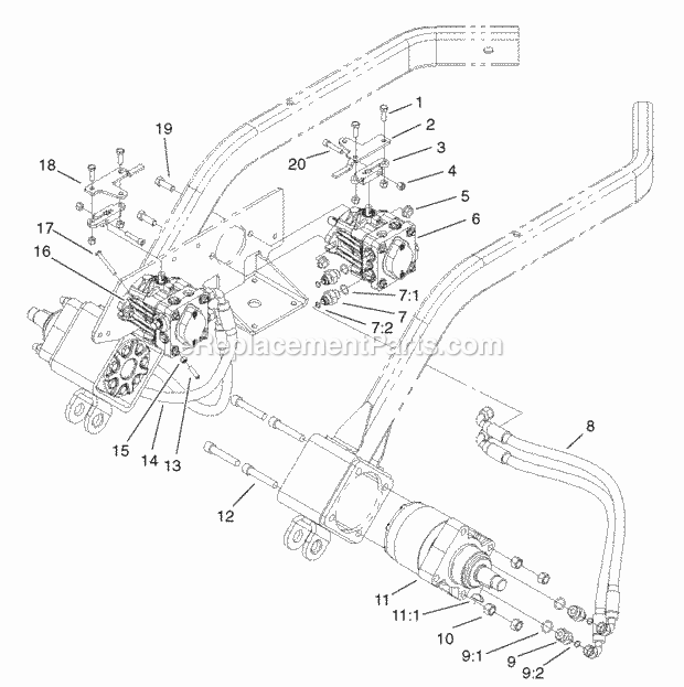 Hydraulic #2 Assembly Diagram and Parts List for 74804TE 220000001-220999999 Toro Lawn Mower