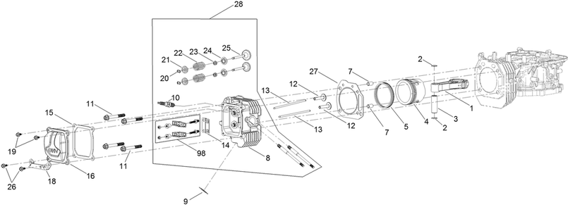 Piston And Cylinder Head Assembly Diagram and Parts List for 23522 400000000 - 401099999 Toro Trimmer