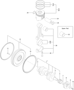 Crankshaft And Piston Assembly Diagram and Parts List for 22370 413000000 - 414487256 Toro Lawn Tractor Accessories