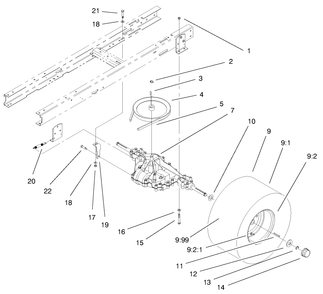 5 Speed Transaxle Assembly Diagram and Parts List for 71199 9900001 - 9999999 Toro Lawn Tractor